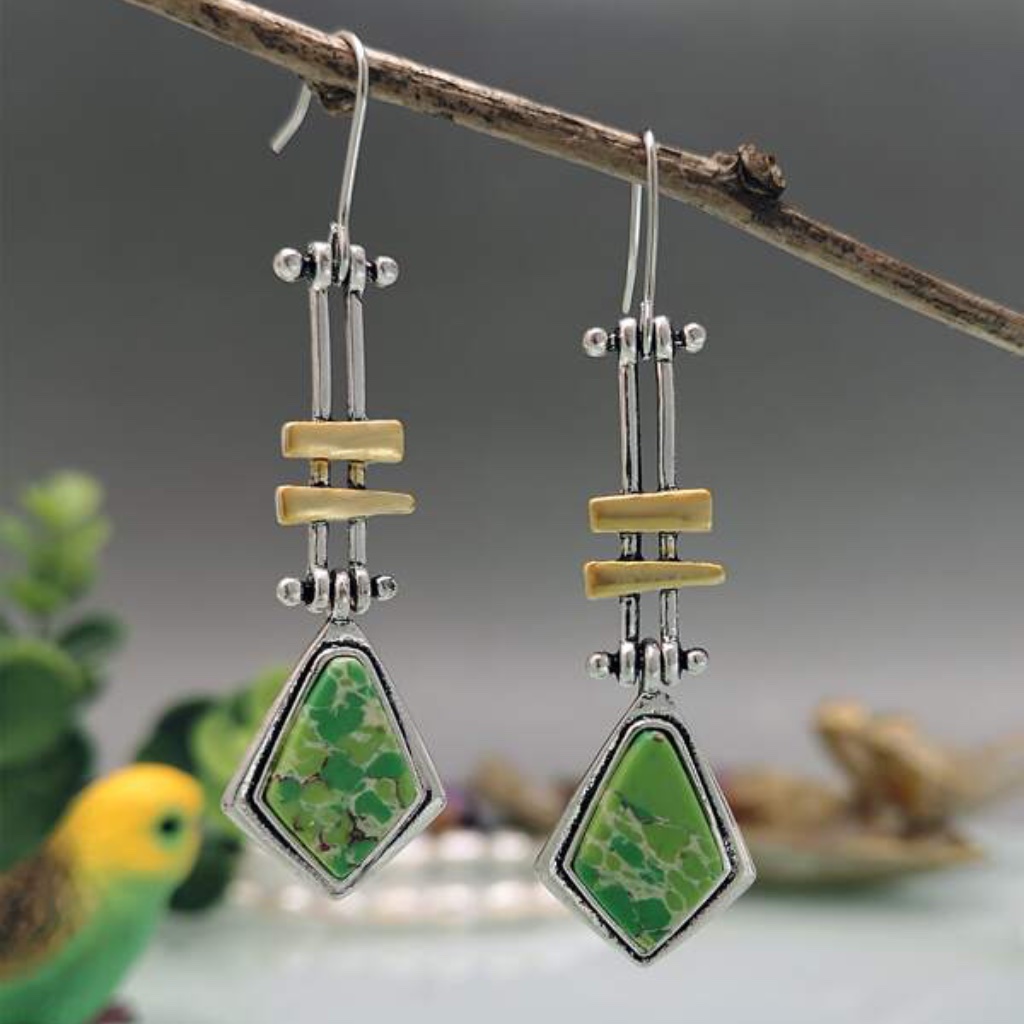 Boho Silver Gold Tone Vintage Look Drop Earrings
